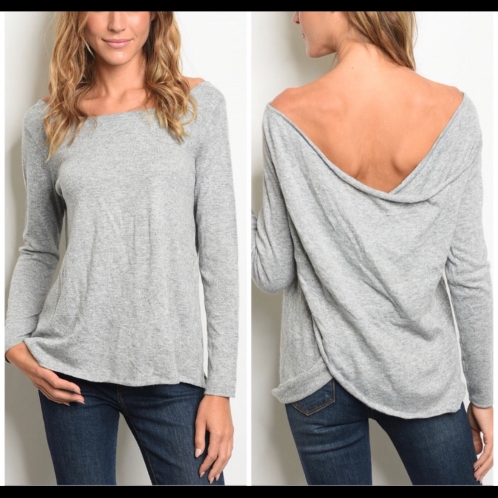 Women Gray Sweater Crisscross Back